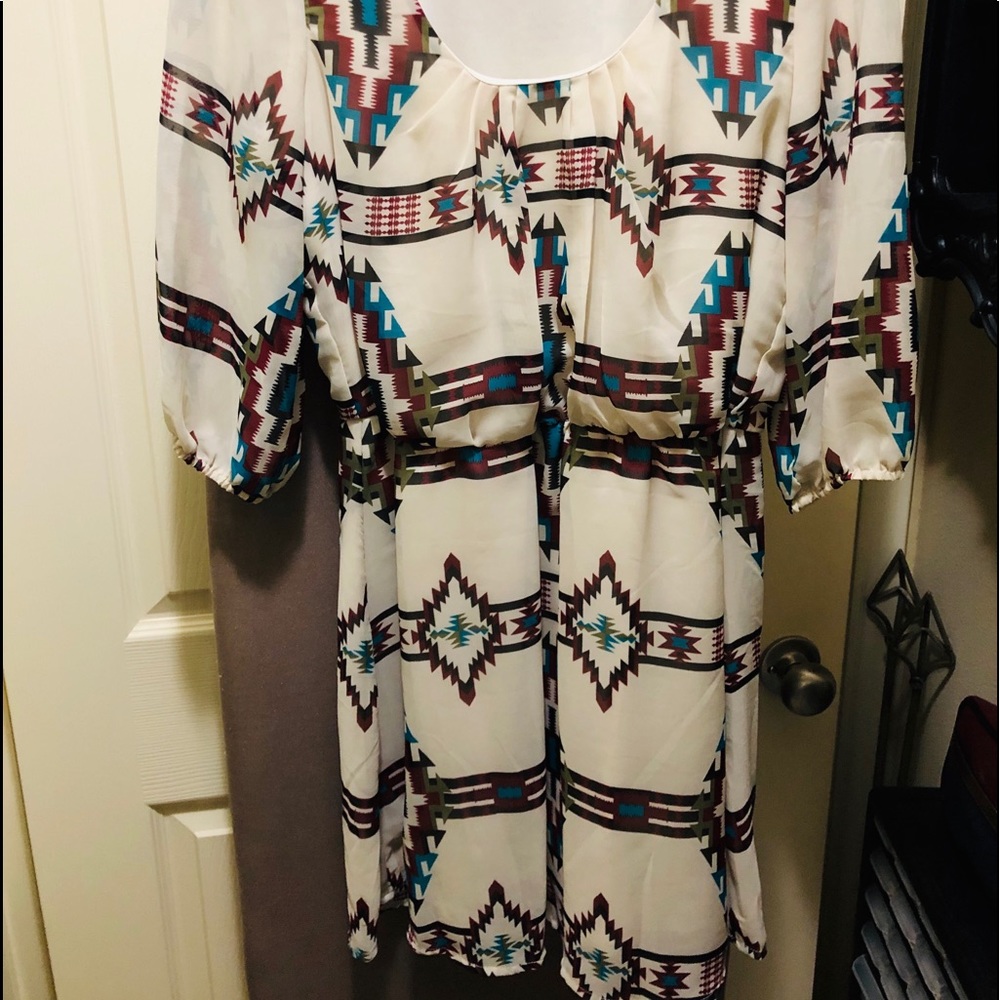 Aztec printed dress. Worn to a wedding.